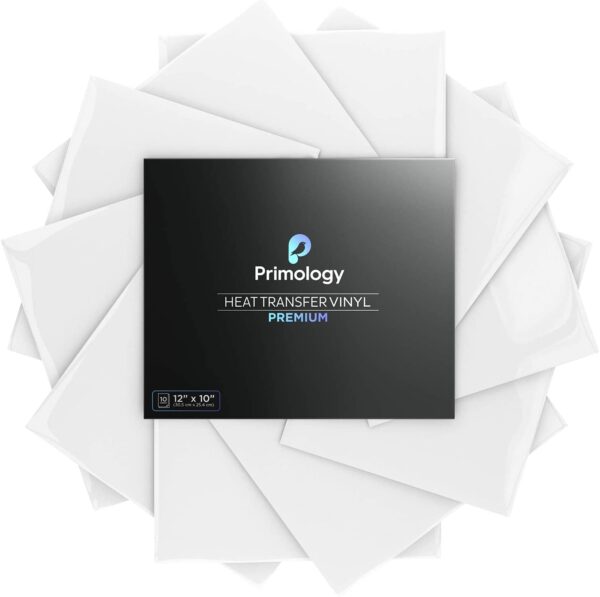 Primology Heat Transfer Vinyl: 10 Pack 12" x 10" Premium Iron On Vinyl, HTV Vinyl for T-Shirts - HTV for Cricut, Silhouette