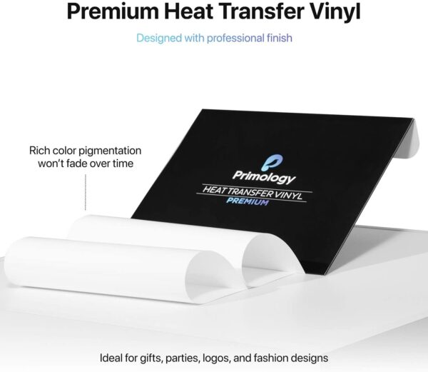 Primology Heat Transfer Vinyl: 10 Pack 12" x 10" Premium Iron On Vinyl, HTV Vinyl for T-Shirts - HTV for Cricut, Silhouette - Image 2