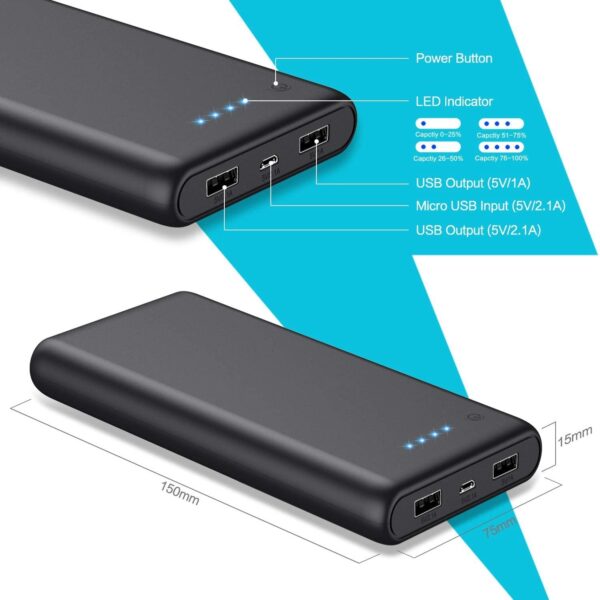 Portable Charger 26800mAh2020 Upgrade High CapacityPower Bank Ultra Compact External Battery Pack Backup with 4 LED Lights,Dual - Image 3