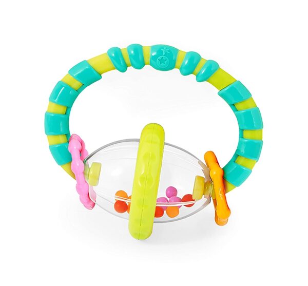 Bright Starts Grab & Spin Baby Rattle & BPA-Free Teether Toy, Ages 3 Months+, Colors May Vary