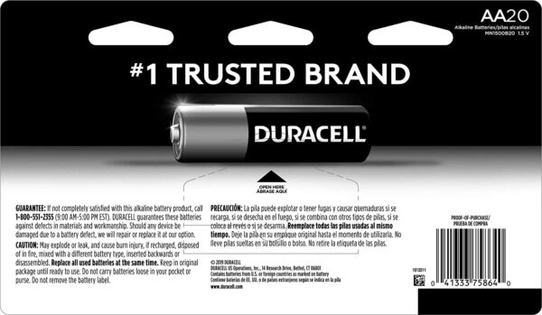 Duracell - CopperTop AA Alkaline Batteries - Long Lasting, All-Purpose Double A battery for Household and Business - 20 Count - Image 2