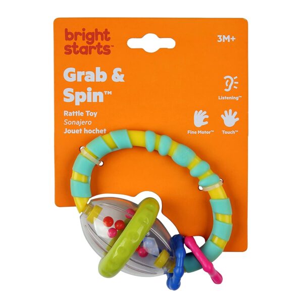 Bright Starts Grab & Spin Baby Rattle & BPA-Free Teether Toy, Ages 3 Months+, Colors May Vary - Image 6