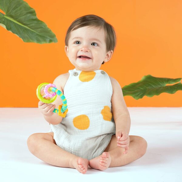 Bright Starts Grab & Spin Baby Rattle & BPA-Free Teether Toy, Ages 3 Months+, Colors May Vary - Image 2